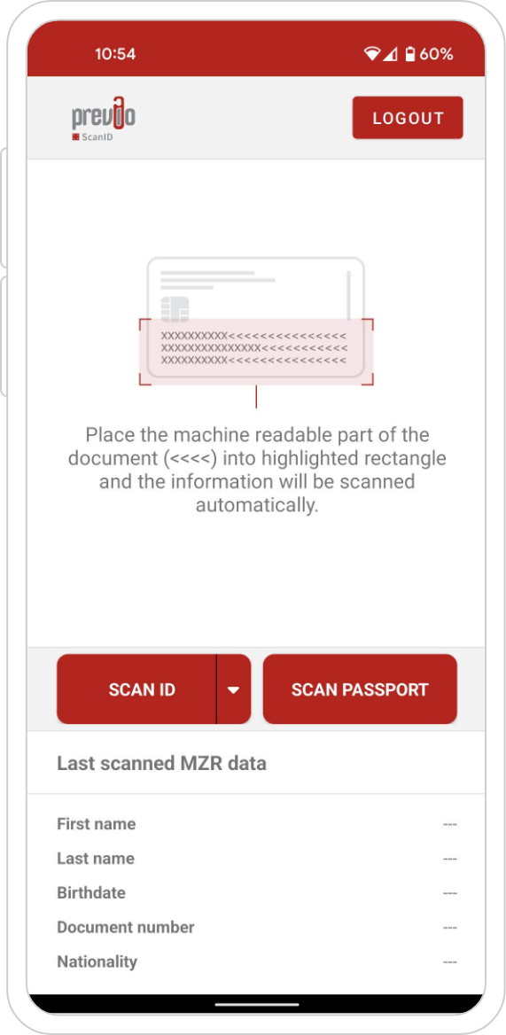 Mobile phone with ScanID app 